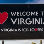 Shown is a welcome sign at the entrance to the state of Virginia.
