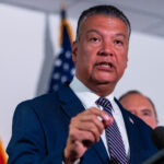 Senator Alex Padilla (D-CA) speaks alongside Democratic Senate Judiciary Committee members during a news conference on the nomination of acting Attorney General Todd Blanche alongside on Capitol Hill on July 15, 2026 in Washington, DC. During Blanche's tenure as acting Attorney General the Justice Department has been under scrutiny for pushing President Trump's 1.8 billion dollar "anti-weaponization" fund and its handling of the Epstein files. (Photo by Eric Lee/Getty Images)