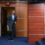 House Minority Leader Hakeem Jeffries arrives for a news conference at the U.S. Capitol.