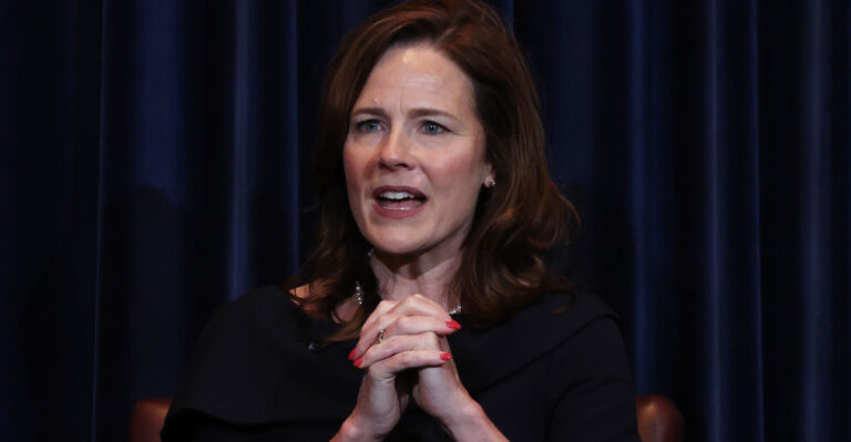 SIMI VALLEY, CALIFORNIA - SEPTEMBER 09: Supreme Court Justice Amy Coney Barrett speaks at the Reagan Library on September 09, 2025 in Simi Valley, California. Barrett discussed and signed copies of her new book, "Listening to the Law: Reflections on the Court and Constitution". (Photo by Mario Tama/Getty Images)