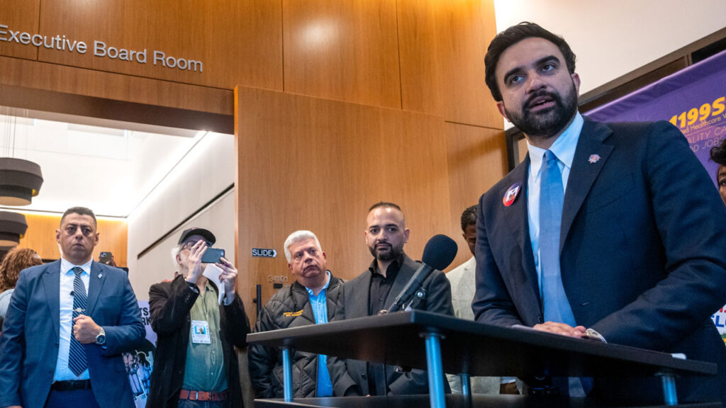 Zohran Mamdani speaks at a news conference.