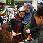 Melissa Chaudhry (C-R), one of the U.S. Congressional candidates, and Eygi's close friend Jolene cry during the memorial as hundreds of pro-Palestinian protesters gathered in Washington, United States on September 8, 2024 to protest against Israel following the killing of 26-year-old Turkish-American activist Aysenur Ezgi Eygi by Israeli soldiers in the West Bank city of Nablus.