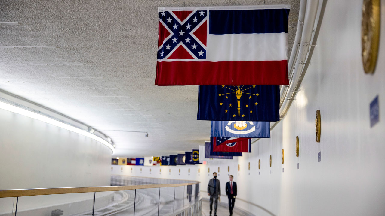 The Mississippi state flag is displayed in the U.S. Senate.