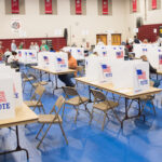 Voters fill out their ballots at Bedford High School during the New Hampshire Primary on September 13, 2022 in Bedford, New Hampshire. In one race, voters will decide which Republican candidate will face Democratic Sen. Maggie Hassan in the general election. (Photo by Scott Eisen/Getty Images)