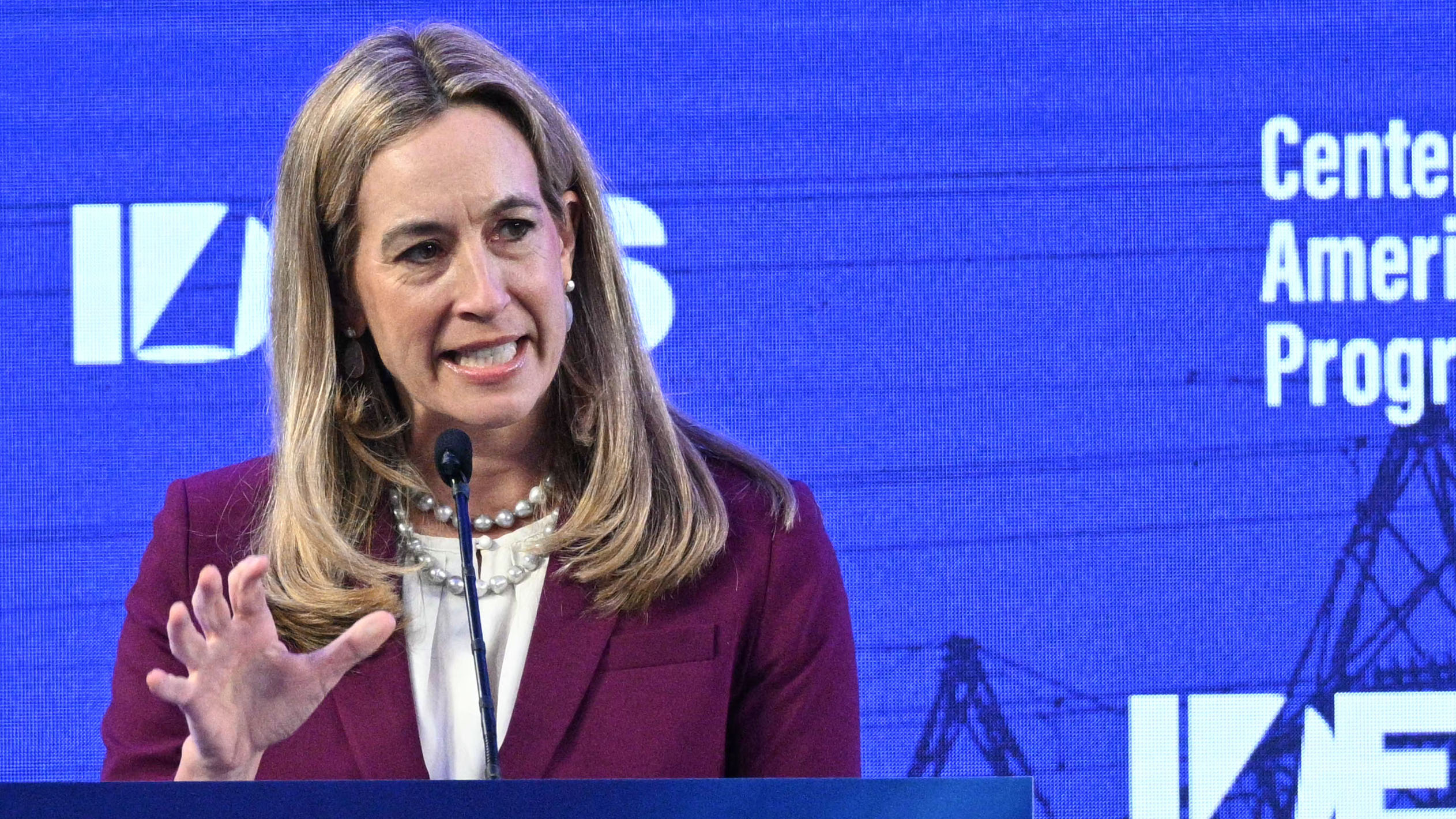 New Jersey Governor Mikie Sherrill speaks during the The Center for American Progress (CAP) IDEAS Conference in Washington, DC on May 19, 2026. (Photo by Jim WATSON / AFP via Getty Images)