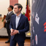 Sen. Jon Ossoff speaks with supporters.