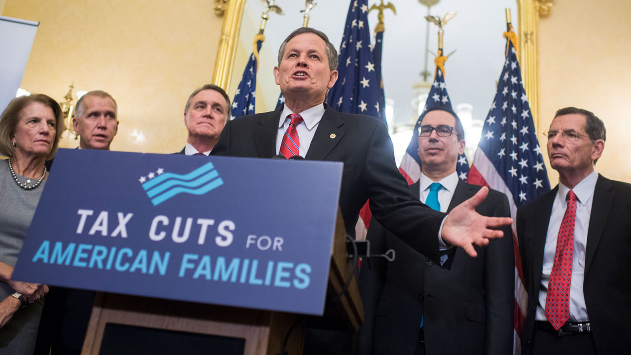 Sen. Steve Daines, R-Mont., speaks during a news conference in the Capitol.