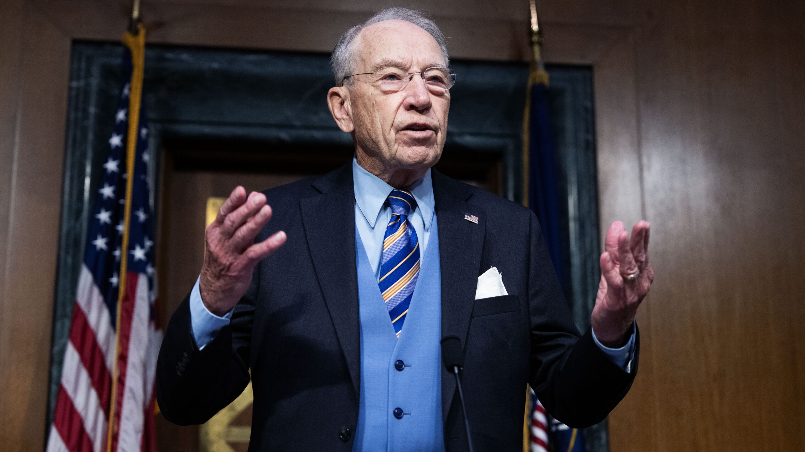 UNITED STATES - NOVEMBER 19: Chairman Sen. Chuck Grassley, R-Iowa, is seen during a Senate Judiciary Committee confirmation hearing for judicial nominees in Dirksen building on Wednesday, November 19, 2025. Tom Williams/CQ-Roll Call, Inc via Getty Images)