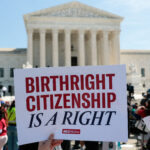 Demonstrators rally in support of birthright citizenship outside the US Supreme Court in Washington, DC on April 1, 2026. President Donald Trump attended in person as the US Supreme Court heard a landmark case weighing the constitutionality of his contentious bid to end birthright citizenship, an extraordinary and possibly unprecedented move for the nation's highest office. (Photo by Kent Nishimura / AFP via Getty Images)