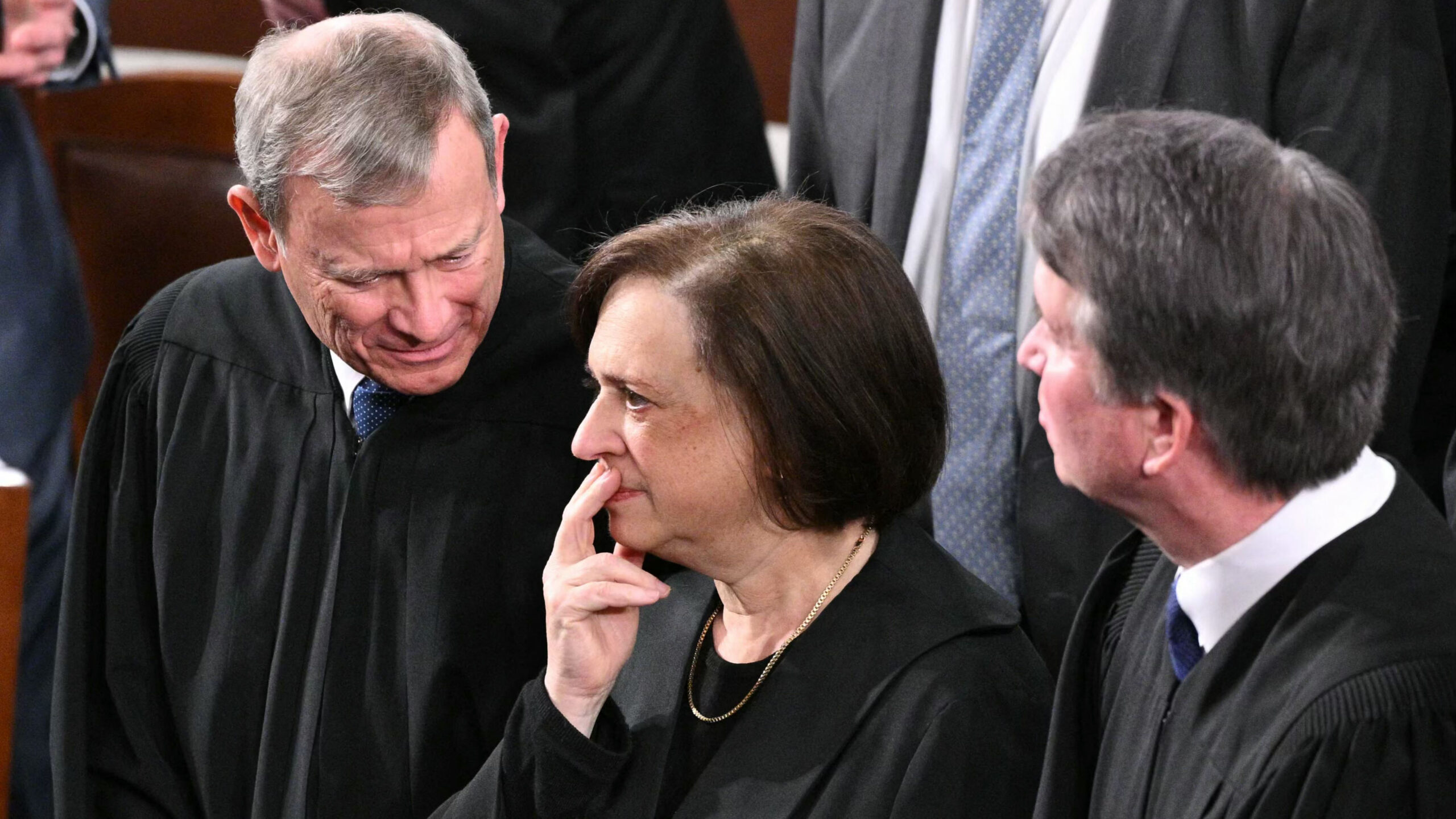 Supreme Court Chief Justice John Roberts, Supreme Court Justice Elena Kagan, and Supreme Court Justice Brett Kavanaugh. (Mandel Ngan/AFP via Getty Images)