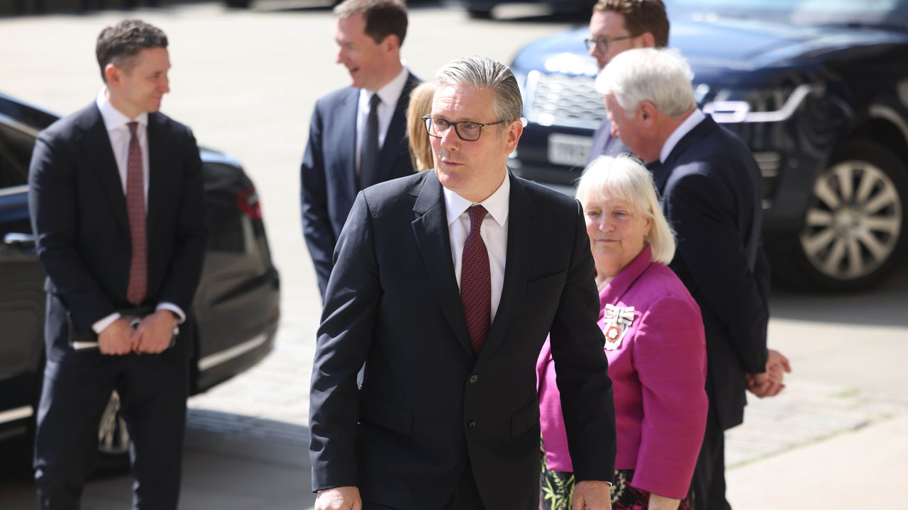 British Prime Minister Keir Starmer arrives for a presentation at the British Museum for the final design for the Queen Elizabeth.