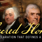 Artwork for the film "Sacred Honor," featuring portraits of Ben Franklin, John Adams, Thomas Jefferson, and George Washington