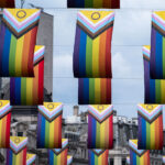 Intersex Inclusive Pride flags high above Regent Street in advance of the Pride in London parade on 7th July 2025 in London, United Kingdom.