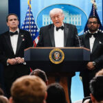 President Donald Trump urged Americans to resolve differences peacefully after a threat at the White House Correspondents Dinner.