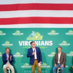 Speaker of the House Mike Johnson, R-La., speaks at the Virginians for Fair Maps rally in Bridgewater, Va., on Saturday, April 11, 2026. Also on stage from left are Rep. John McGuire, R-Va., Rep. Jen Kiggans, R-Va., Rep. Rob Wittman, R-Va., Rep. Ben Cline, R-Va., former Virginia Attorney General Jason Miyares, and former Virginia Governor Glenn Youngkin.