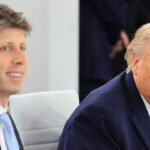 OpenAI CEO Sam Altman sits next to President Donald Trump. (Ludovic Marin/AFP/Getty Images)