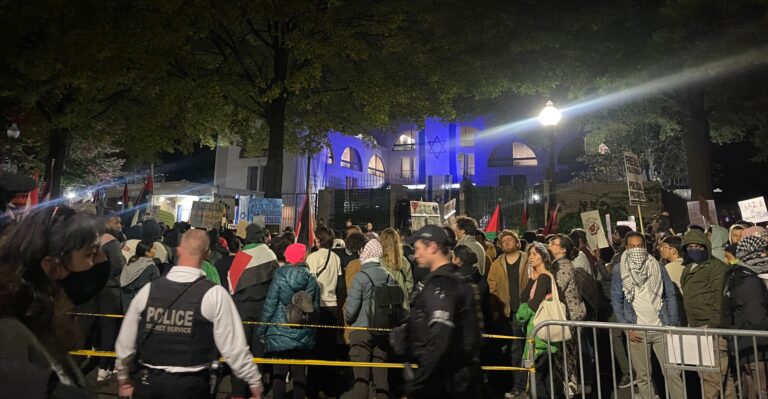 Anti-Israel Protesters Demonstrate Outside Israeli Embassy in Washington