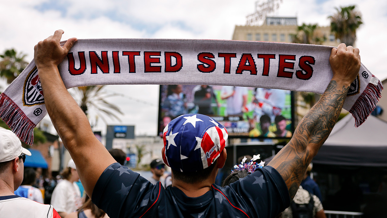 Americans gather at a watch party.