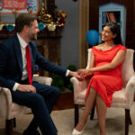 Pregnant Usha Vance wears a maternity dress.